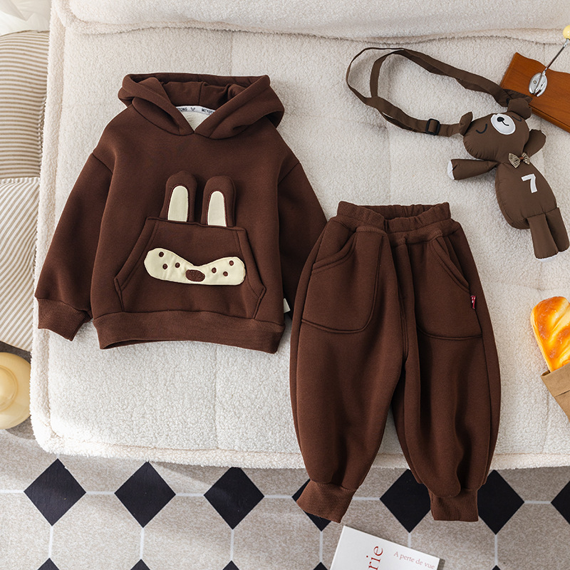 Baby Girl Cute Fluffy Rabbit Padded Fleece Double Layer Long Sleeve Ro