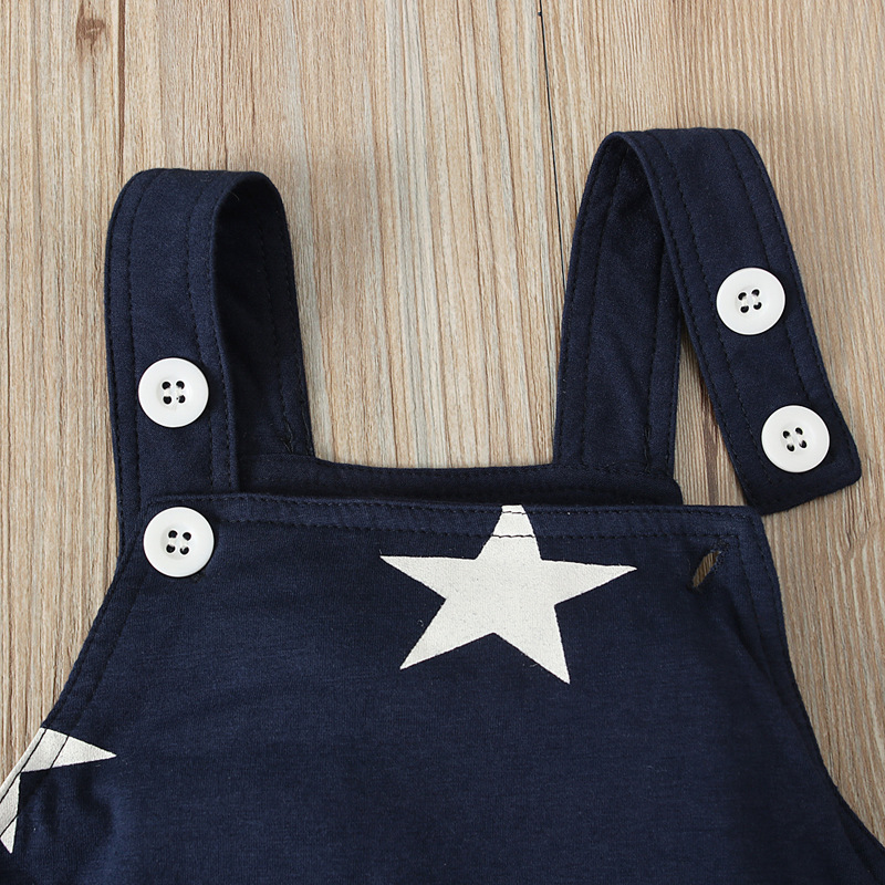 Baby Boy Stars and Stripes Suspenders Trousers + Long-sleeved T-shirt with hat three-piece set