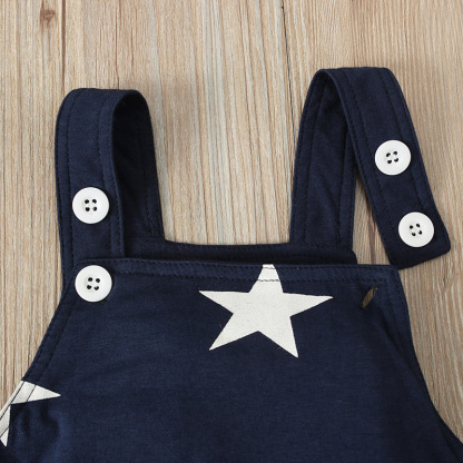 Baby Boy Stars and Stripes Suspenders Trousers + Long-sleeved T-shirt with hat three-piece set