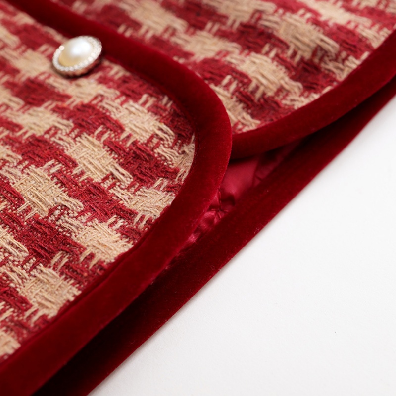 Baby Girl Sandwich Cotton Thickened Plaid Bow Set