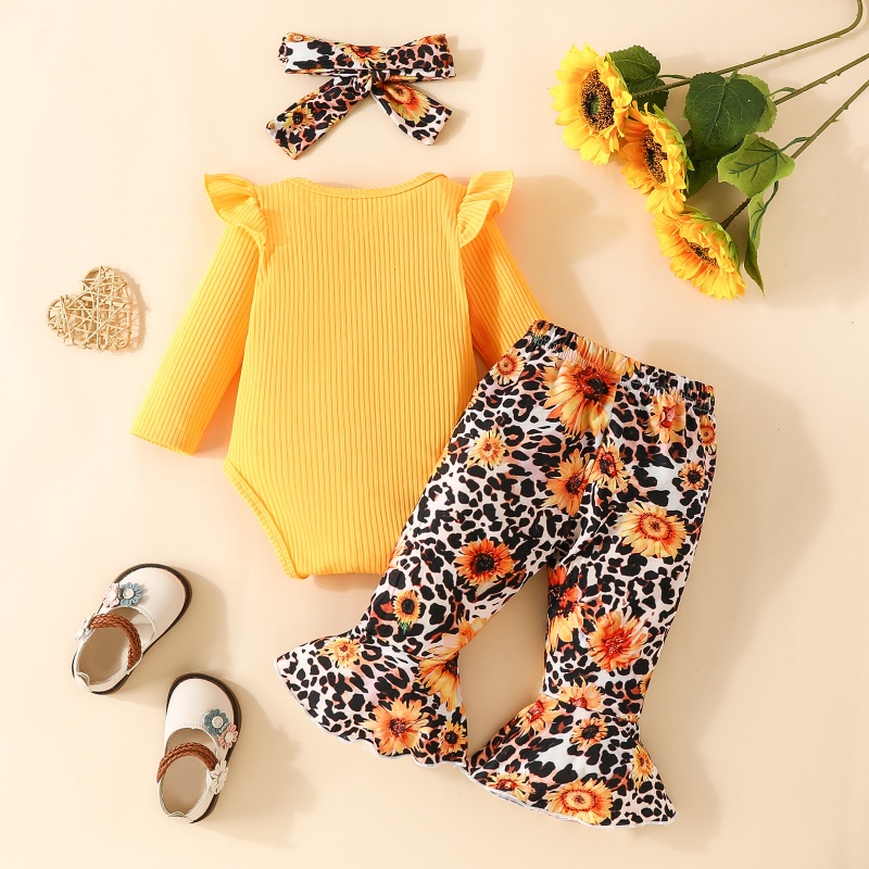 2pcs Baby Girl Cute Alphabetical Flowers Long Sleeve Set With Hairband