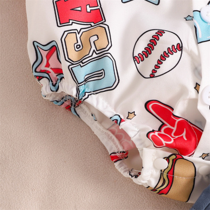 Baby Boys Independence Day Element Print Bodysuit + Suspenders 2pcs Set
