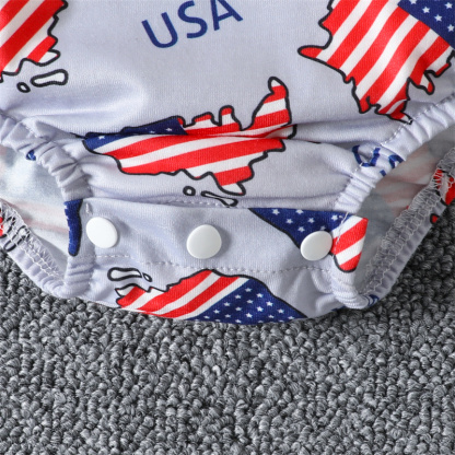Baby Boy/Girl Independence Day Flag Print Short Sleeve Bodysuit