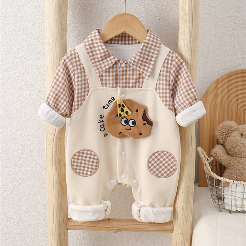 Baby Boy Plaid Suspenders Collar Long Sleeve Romper Set