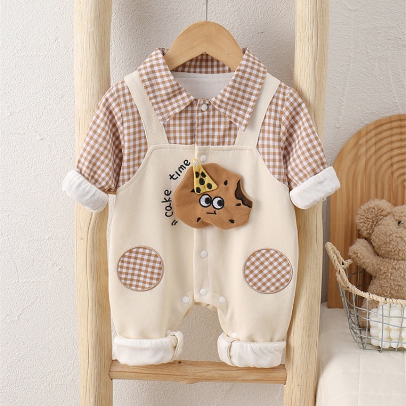 Baby Boy Plaid Suspenders Collar Long Sleeve Romper Set