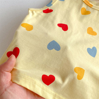 2pcs Baby Boy/Girl Thin Cotton Love Dot Print Sleeveless T-Shirt with Pant Set