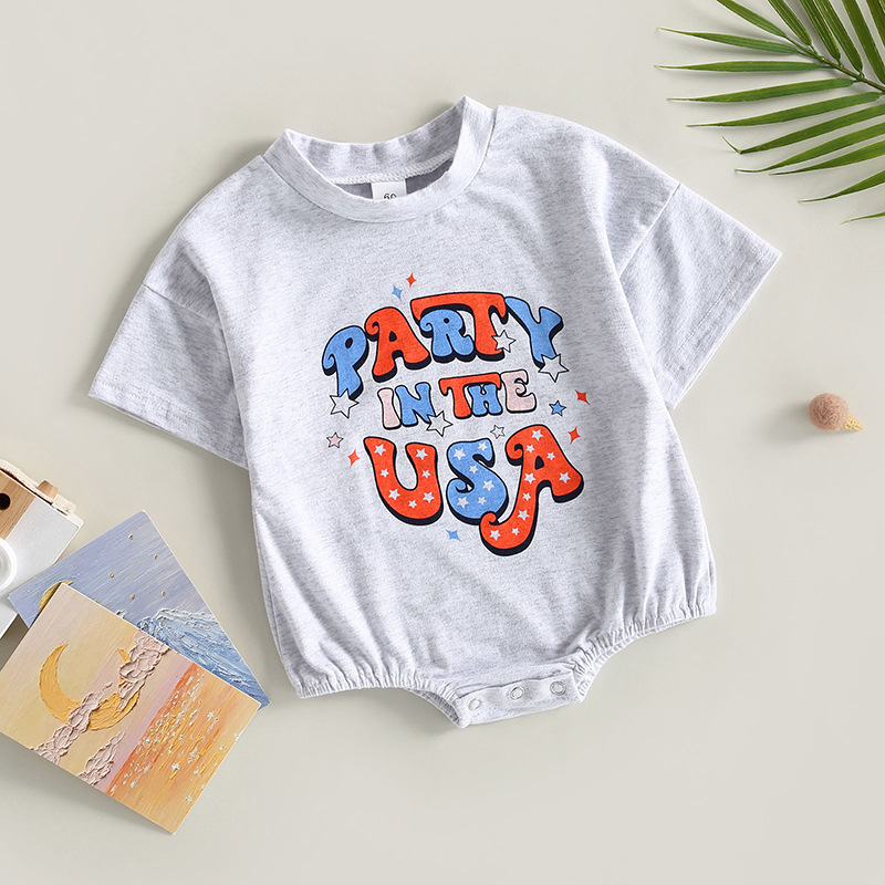 Baby Boy/Girl Independence Day Monogram Print Short Sleeve Bodysuit