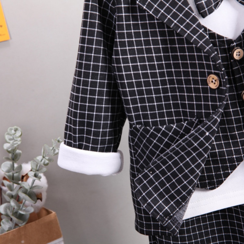3pcs Baby Boy Plaid Suit Vest Set