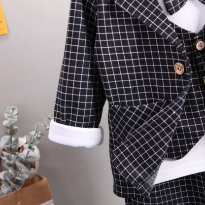 3pcs Baby Boy Plaid Suit Vest Set