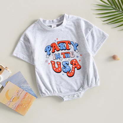 Baby Boy/Girl Independence Day Monogram Print Short Sleeve Bodysuit
