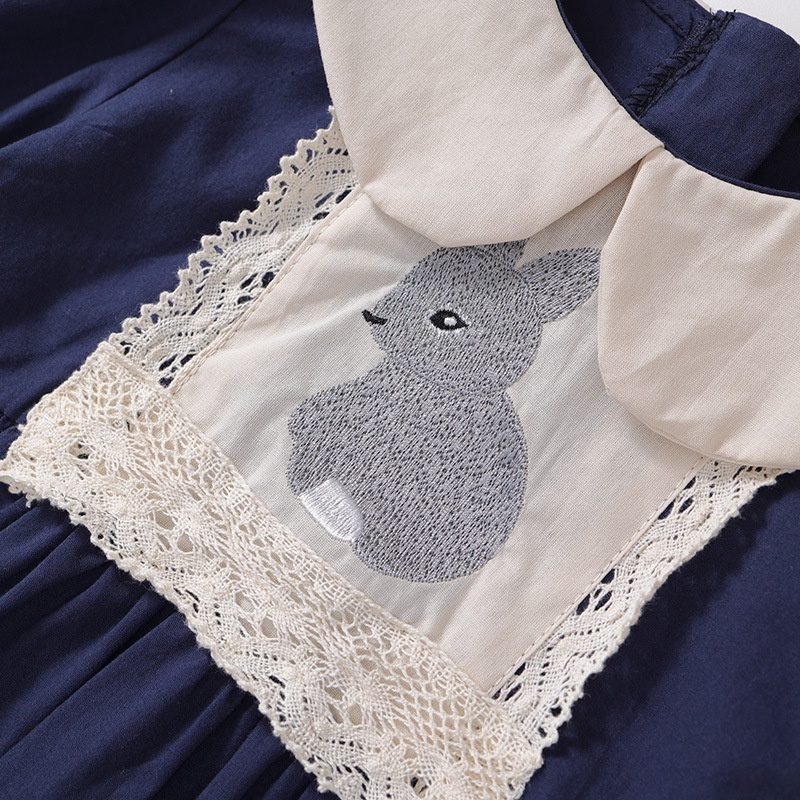 Baby Girl Babydoll Collar Bunny Embroidery Long Sleeve Dresses