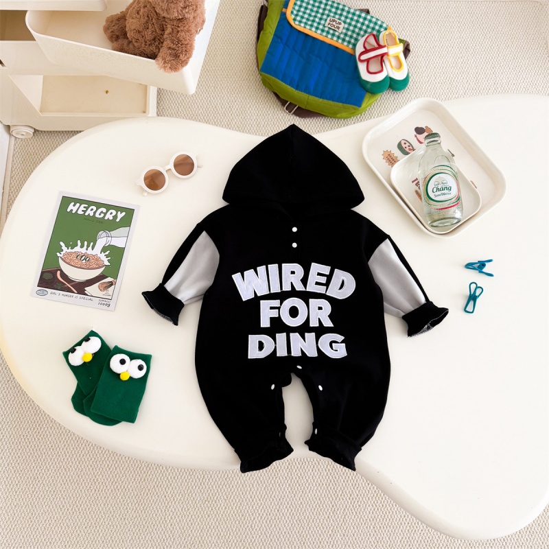 Baby Unisex Casual Letter Print Hooded Romper