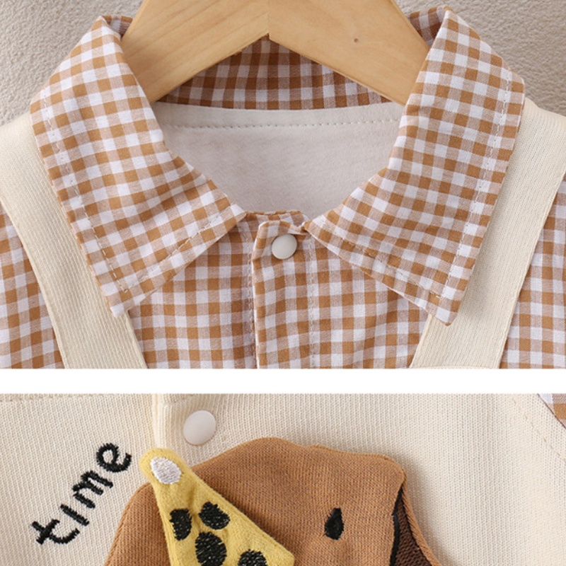 Baby Boy Plaid Suspenders Collar Long Sleeve Romper Set