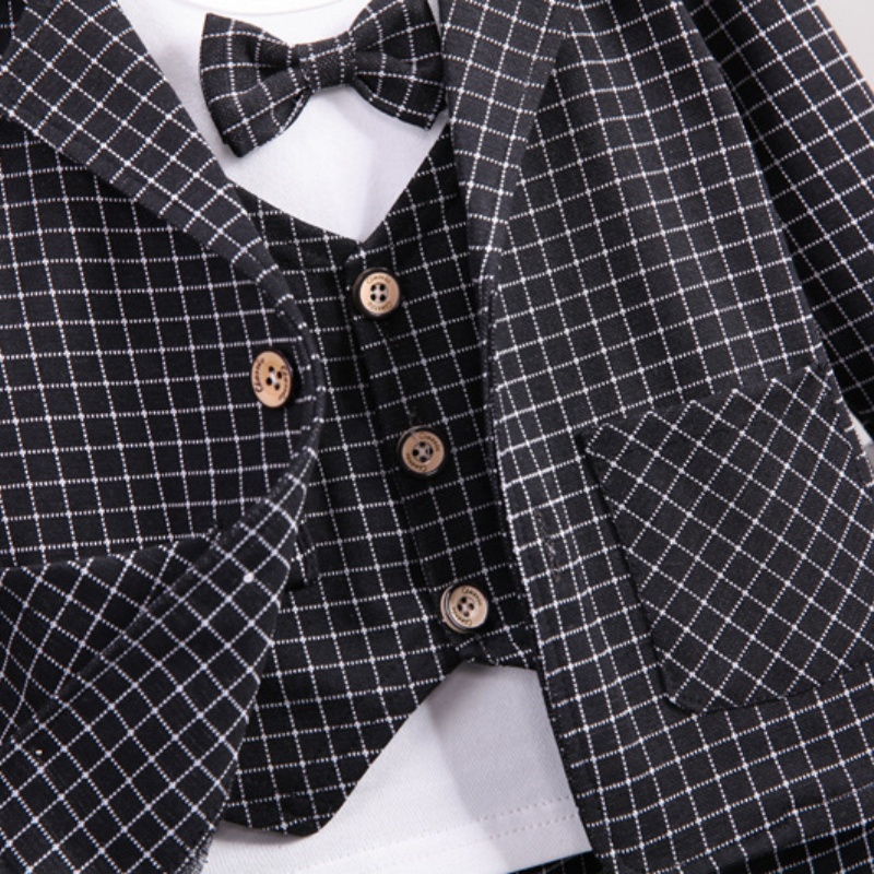 3pcs Baby Boy Plaid Suit Vest Set