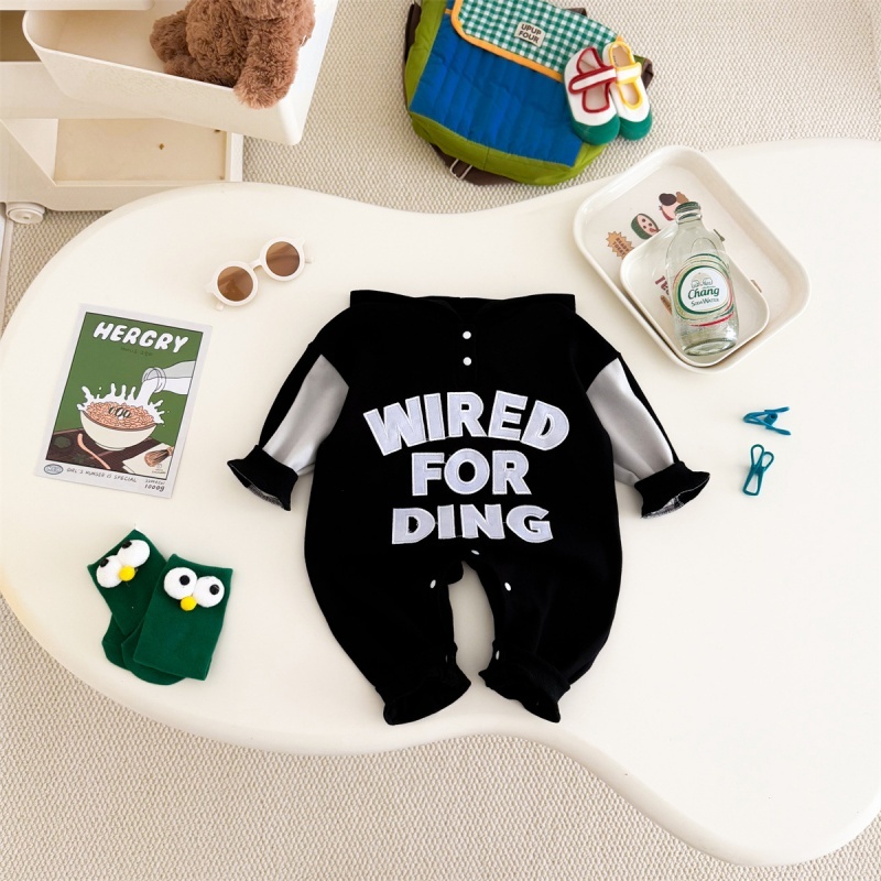 Baby Unisex Casual Letter Print Hooded Romper