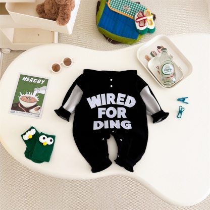 Baby Unisex Casual Letter Print Hooded Romper