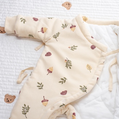Baby Cute Acorn Leaves Print Thickened Hooded Cotton Coat Romper