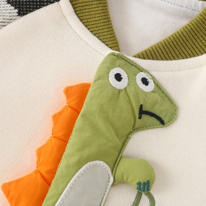 Baby Camouflage Sleeve with Dinosaur Stereo Embroidery Patterns Romper