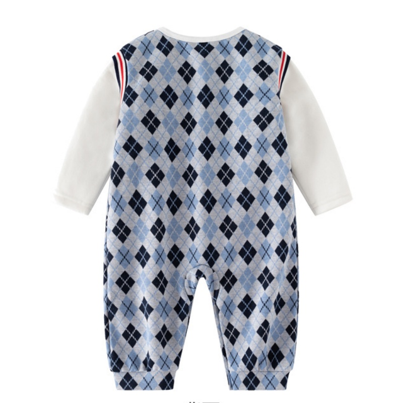 Baby Boy College Lattice Bow Tie Romper 