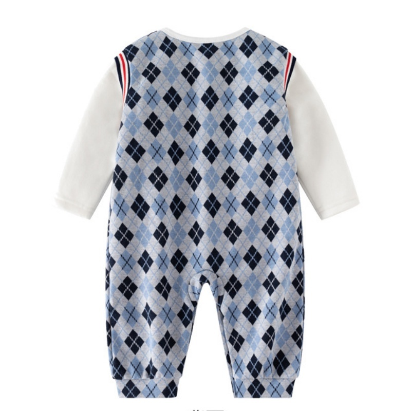 Baby Boy College Lattice Bow Tie Romper 