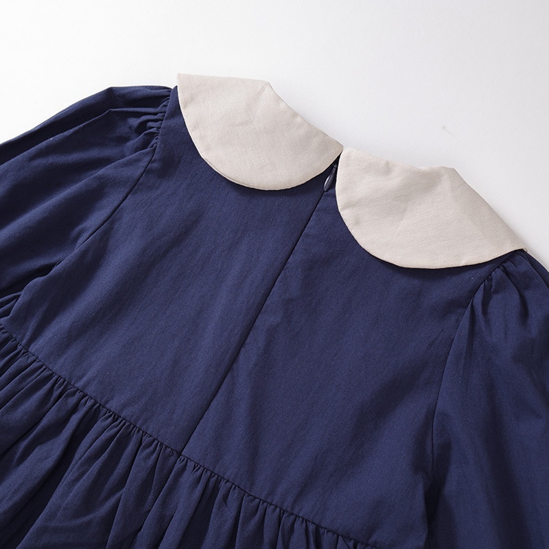 Baby Girl Babydoll Collar Bunny Embroidery Long Sleeve Dresses