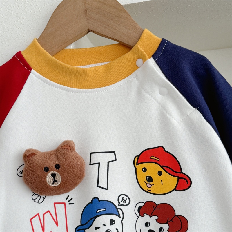 Baby Boy Cute Bear Contrast Sleeve Romper