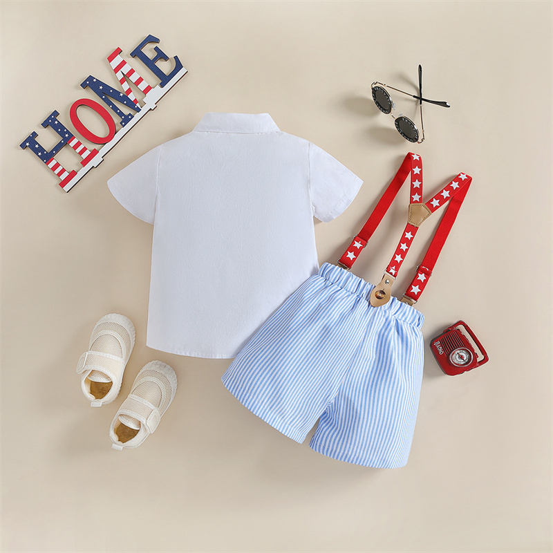 Baby Boys Independence Day Stars and streaks Gentlemen T-shirt+Suspenders 2pcs Set