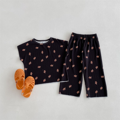 2pcs Baby Boy/Girl Cute Bear Ruffle Sleeveless T-Shirt with Pant Set