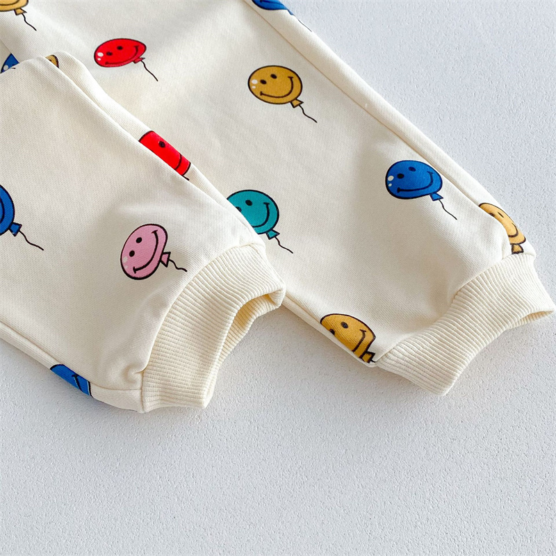 2pcs Baby Boy/Girl Smiley Colourful Balloon Print  Sweatshirt with Trouser Set