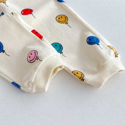 2pcs Baby Boy/Girl Smiley Colourful Balloon Print  Sweatshirt with Trouser Set