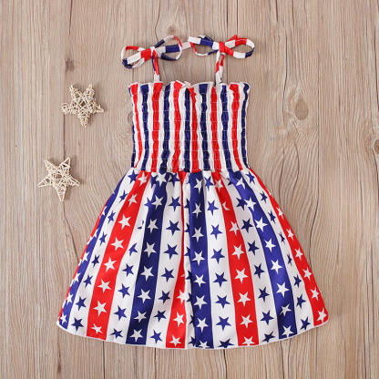 Baby Girl Independence Day Strappy Ensign Print Dress