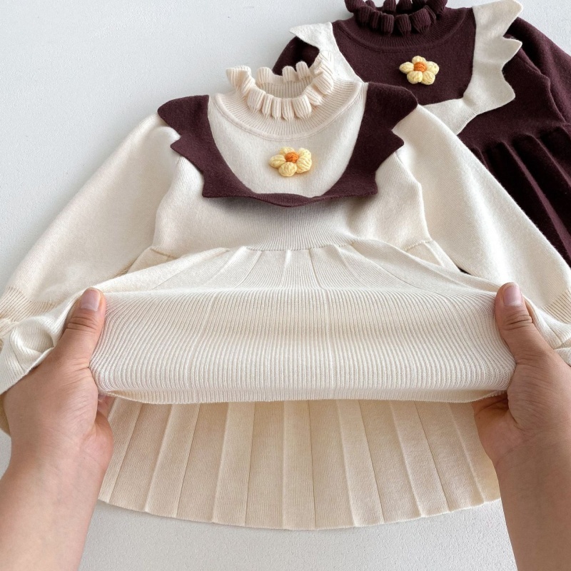 Baby Girl Knitted Flower Long Sleeve Dress