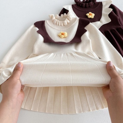Baby Girl Knitted Flower Long Sleeve Dress