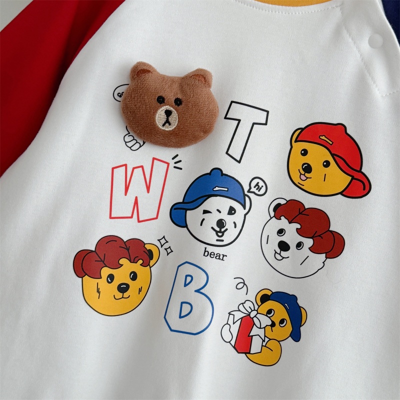 Baby Boy Cute Bear Contrast Sleeve Romper