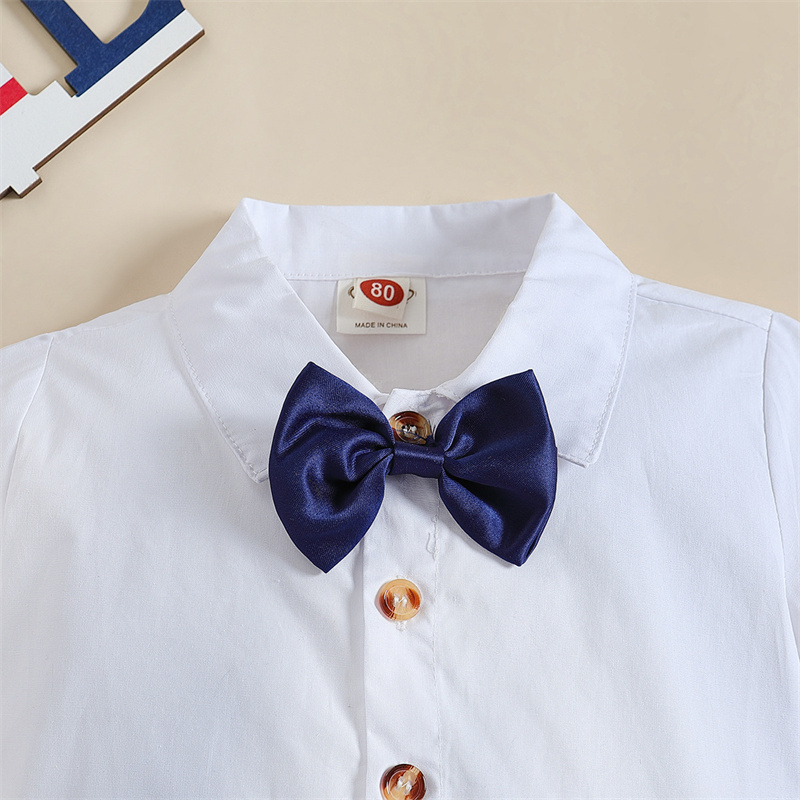 Baby Boys Independence Day Stars and streaks Gentlemen T-shirt+Suspenders 2pcs Set