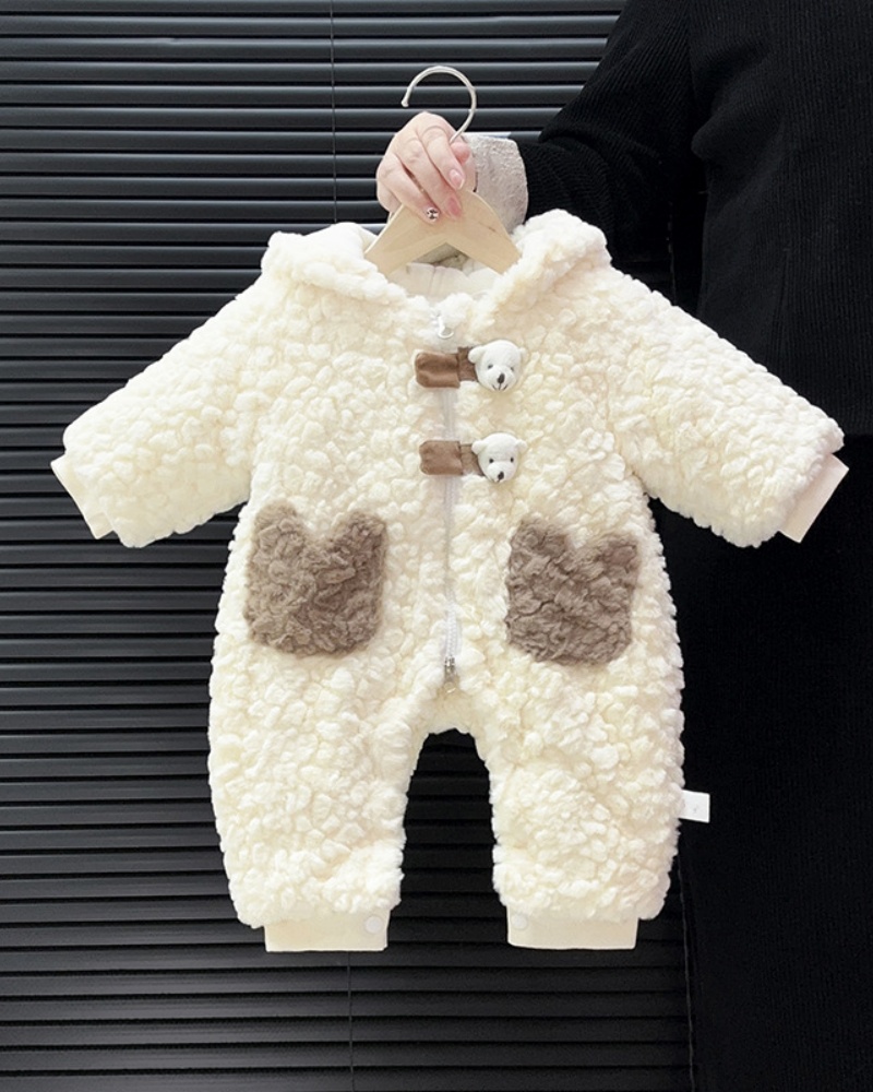 Baby Unisex Bear Padded Hoodie Long Sleeve Romper