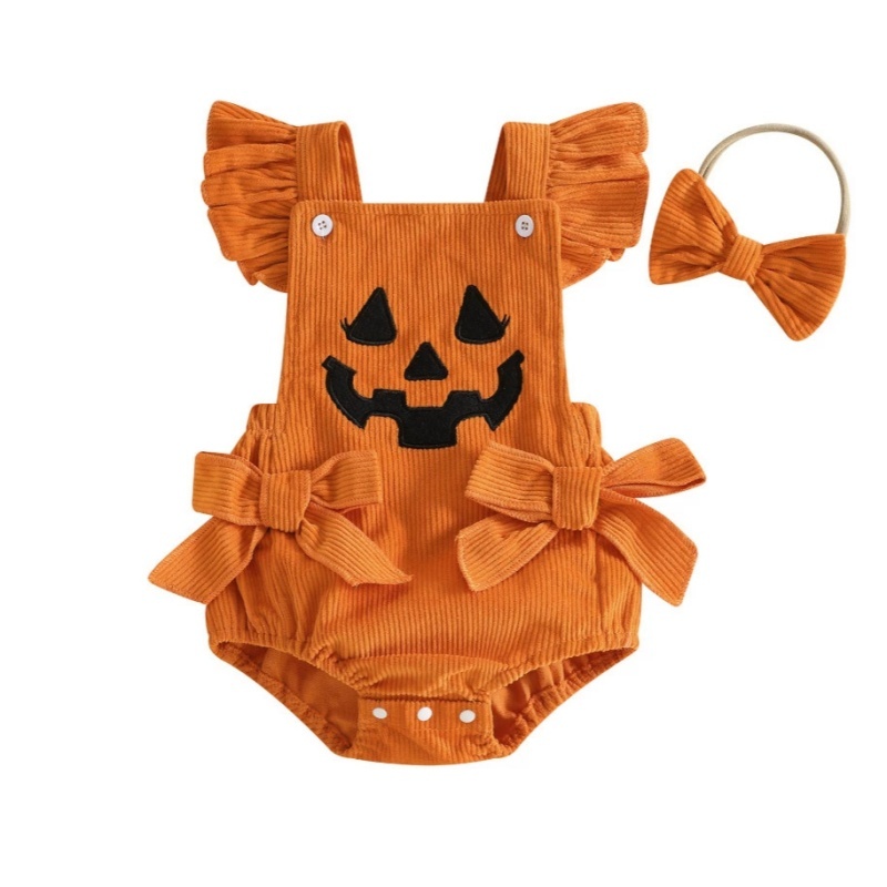 Halloween Embroidered Strap Baby Bodysuit Romper - kissminis