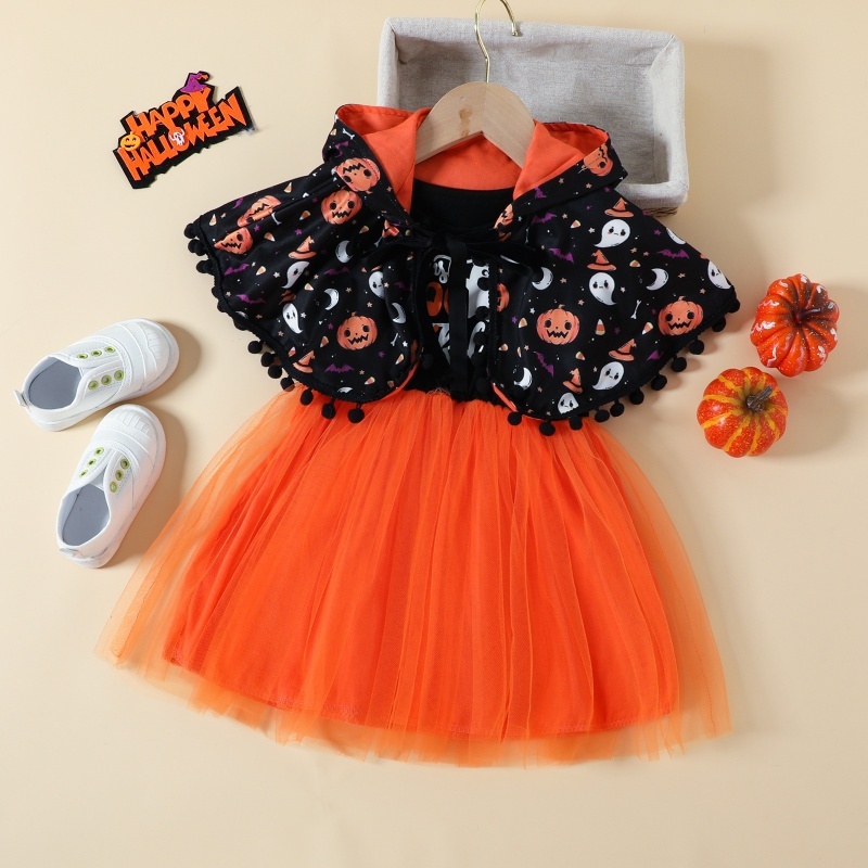Baby Girl Halloween Tulle Dress Cape Two Piece Set