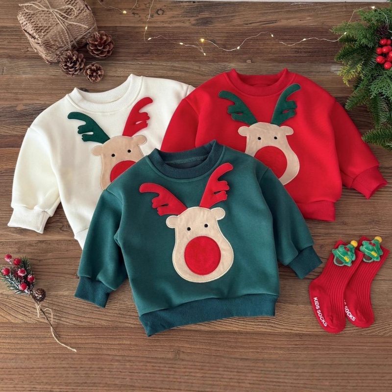 Reindeer Embroidered Kids Long Sleeve Sweatshirt
