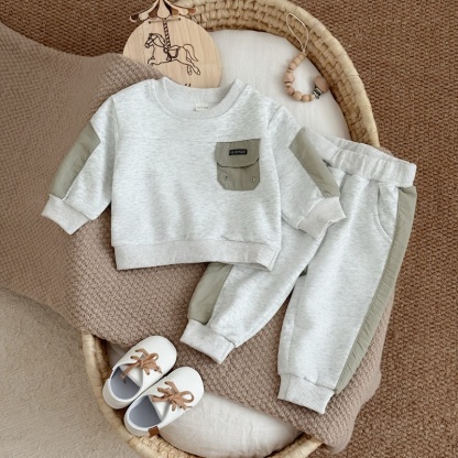 Color Block Pocket Baby Sweatsuit Set