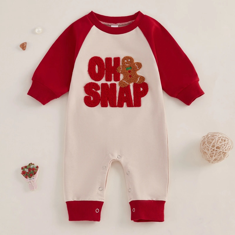 Gingerbread Embroidered Baby Color Block Romper