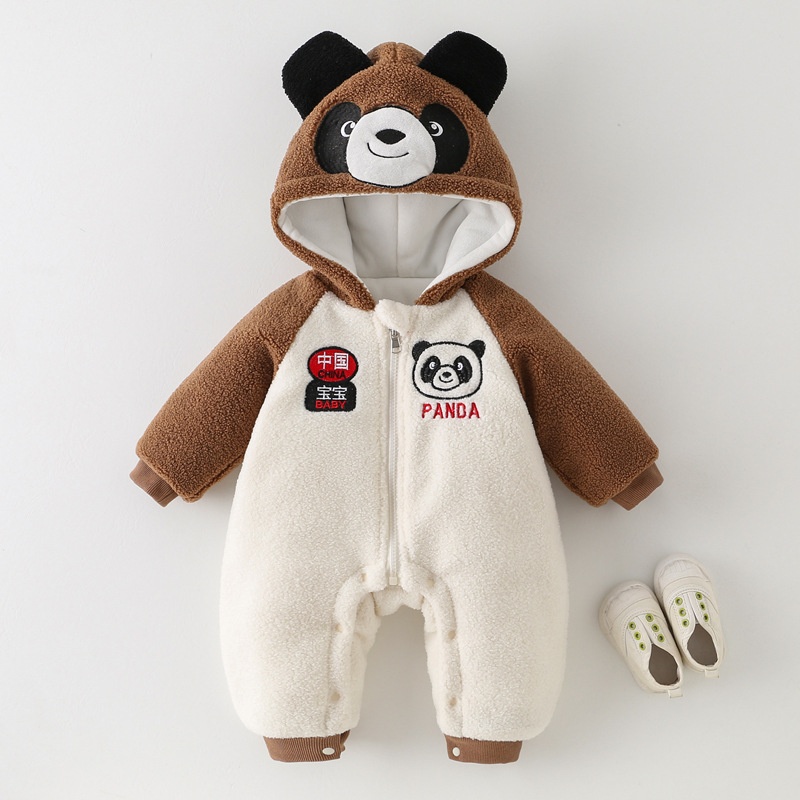 Cartoon Panda Hooded Thick Baby Romper