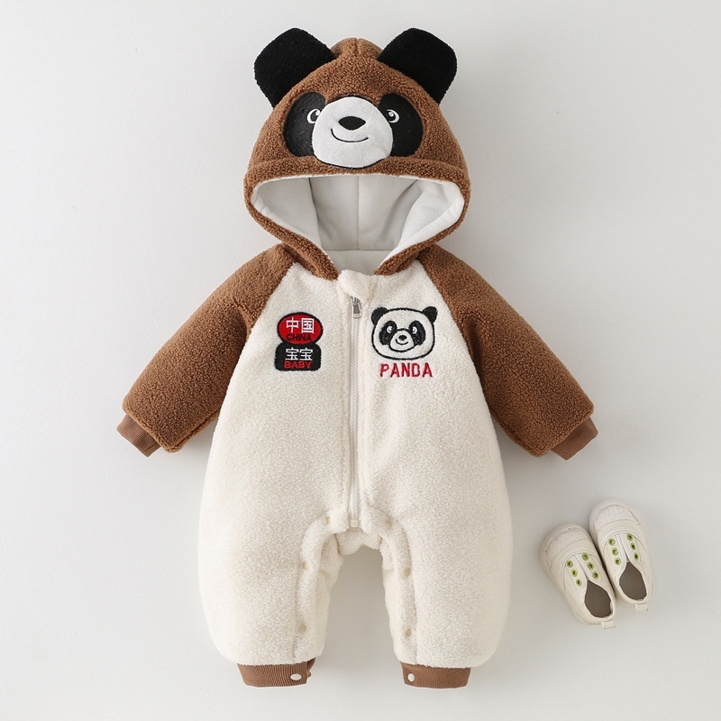 Cartoon Panda Hooded Thick Baby Romper