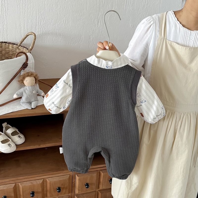 Baby Boy Striped Shirt and Corduroy Overall Set
