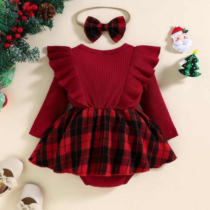 Baby Girl Red Plaid Dress Romper