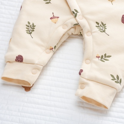 Baby Cute Acorn Leaves Print Thickened Hooded Cotton Coat Romper