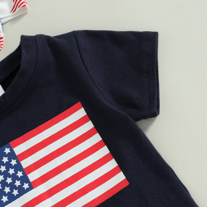  Baby Boy/Girl American Flag Print T-shirt + High-waisted Pant +Hairband Three-piece Set
