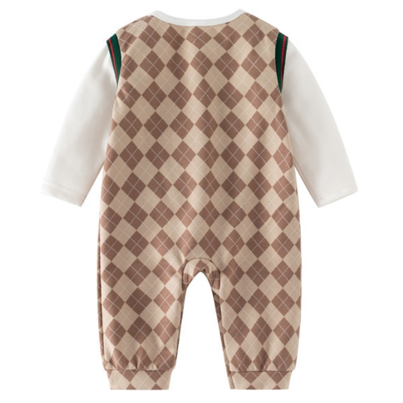 Baby Boy College Lattice Bow Tie Romper