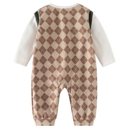Baby Boy College Lattice Bow Tie Romper 