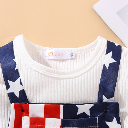 Baby Boys Independence Day Stars and Stripes T-shirt+Suspenders 2pcs Set